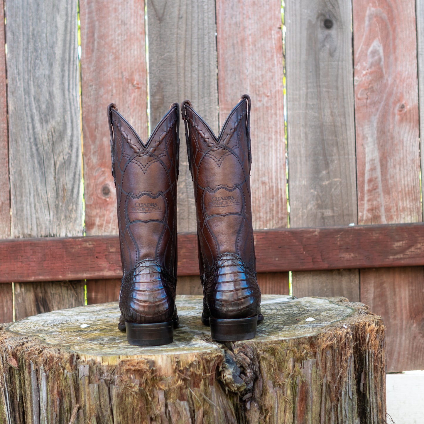 Cuadra Men's Brown Caiman Laser Embroidery Round Toe Cowboy Boots