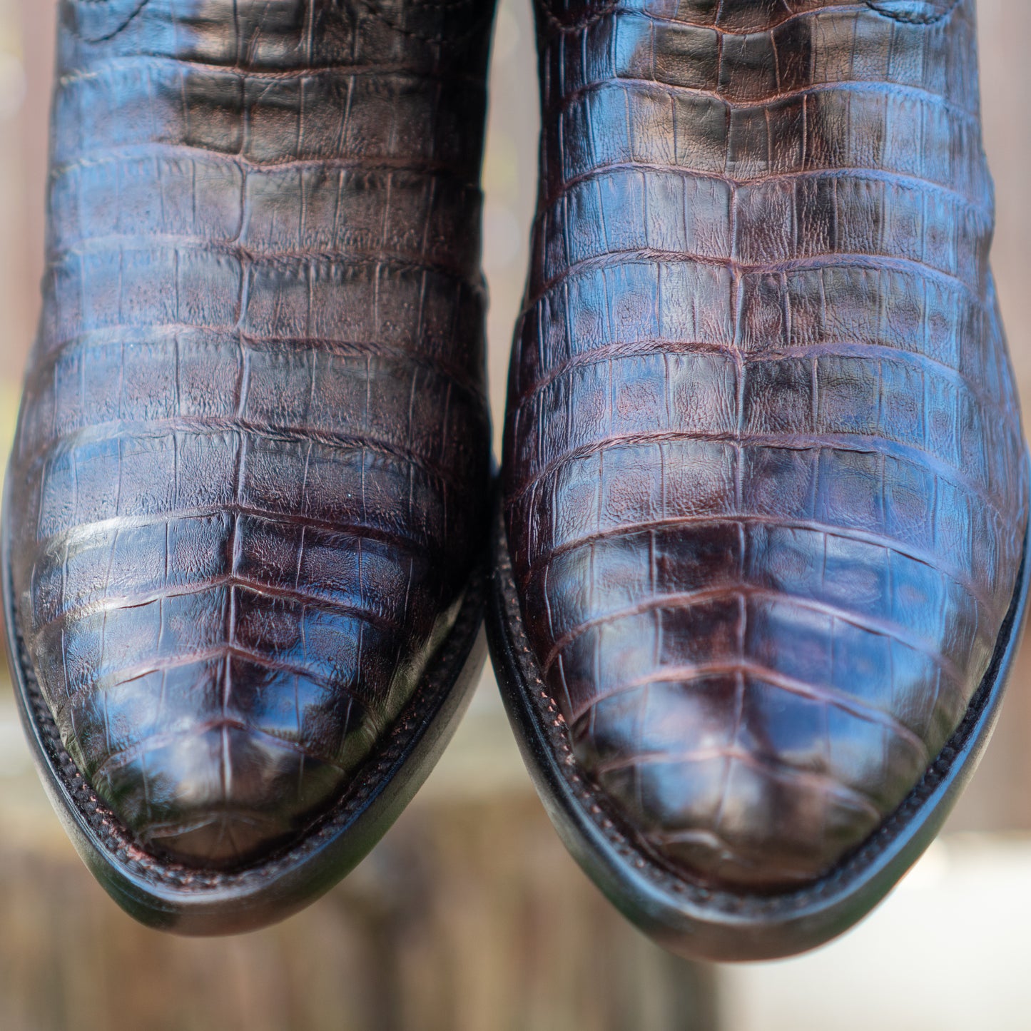 Cuadra Men's Brown Caiman Laser Embroidery Round Toe Cowboy Boots