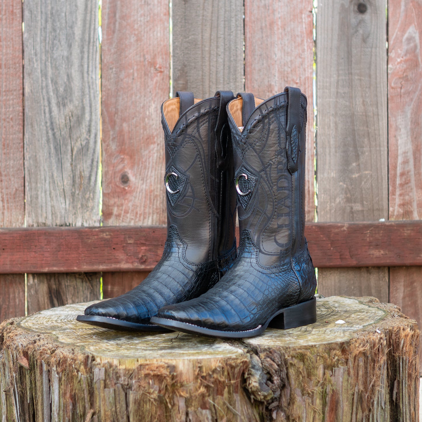 Cuadra Men's Black Caiman Laser Embroidery Square Toe Cowboy Boots