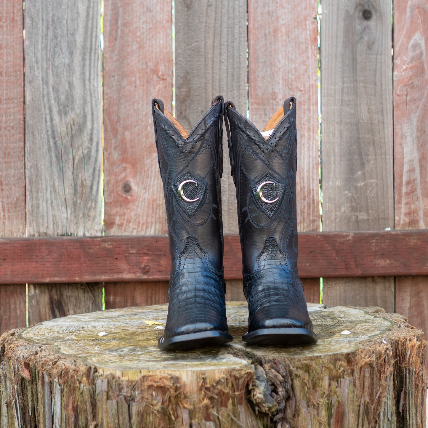 Cuadra Men's Black Caiman Laser Embroidery Square Toe Cowboy Boots