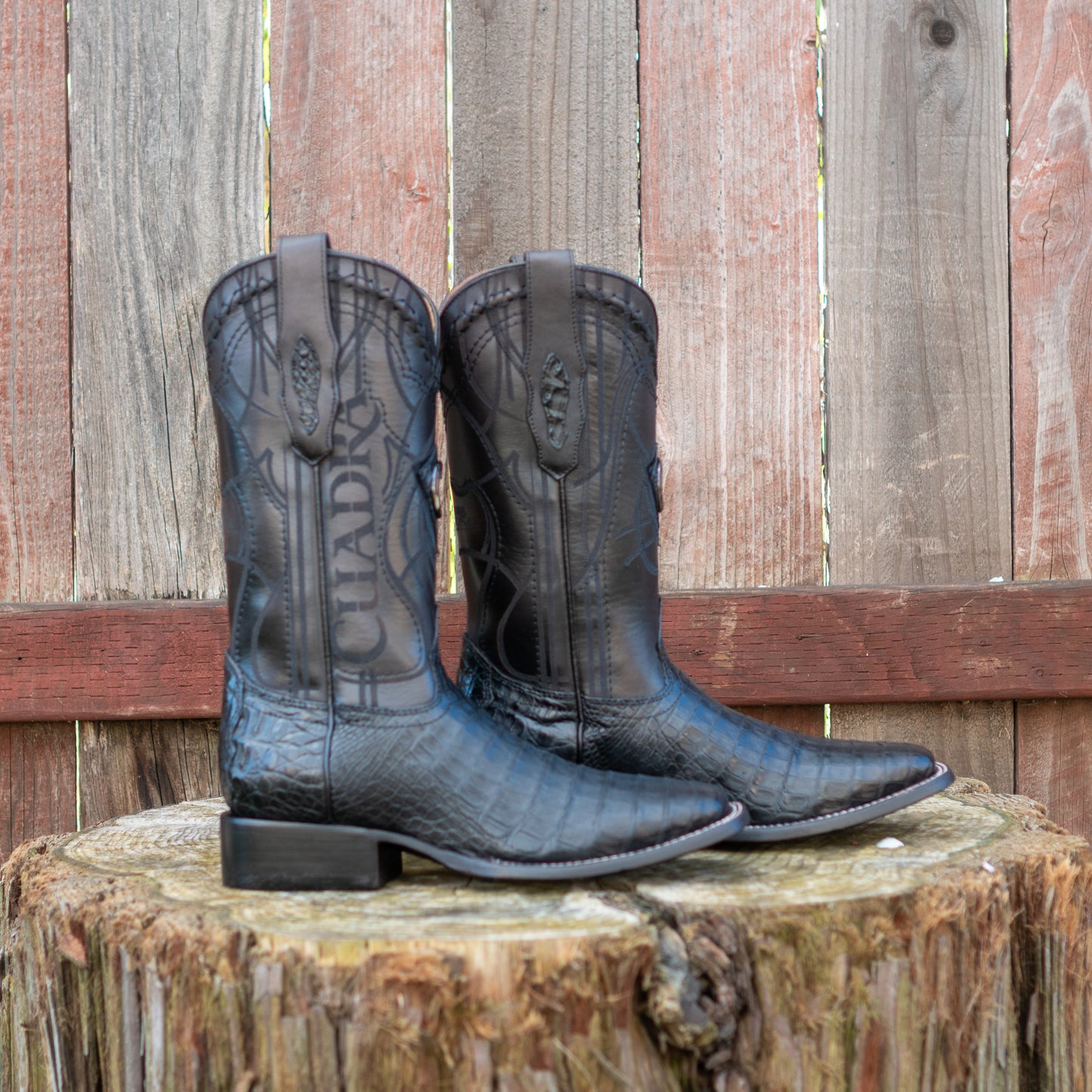 Cuadra Men's Black Caiman Laser Embroidery Square Toe Cowboy Boots
