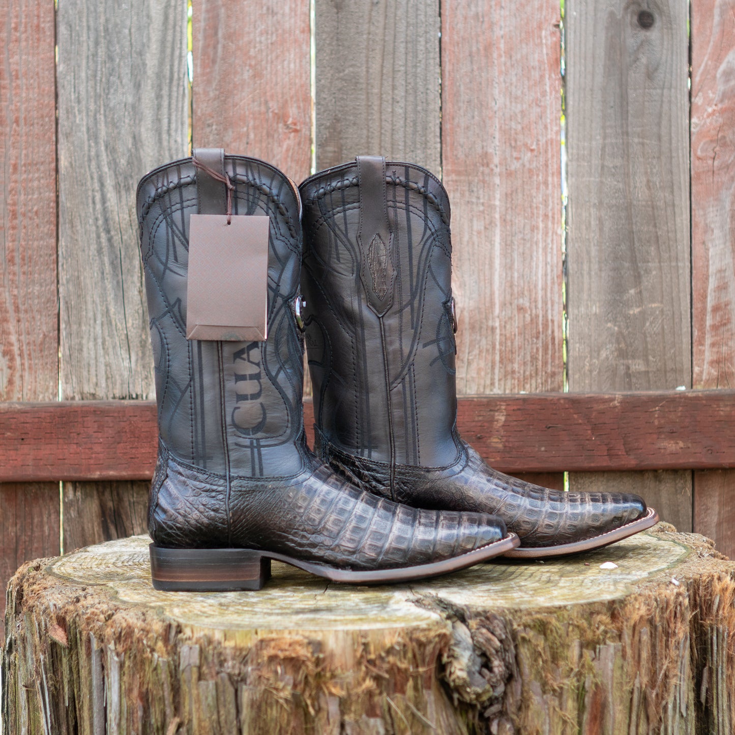 Cuadra Men's Atlantic Black Sand Caiman Embroidery Laser Cowboy Boots