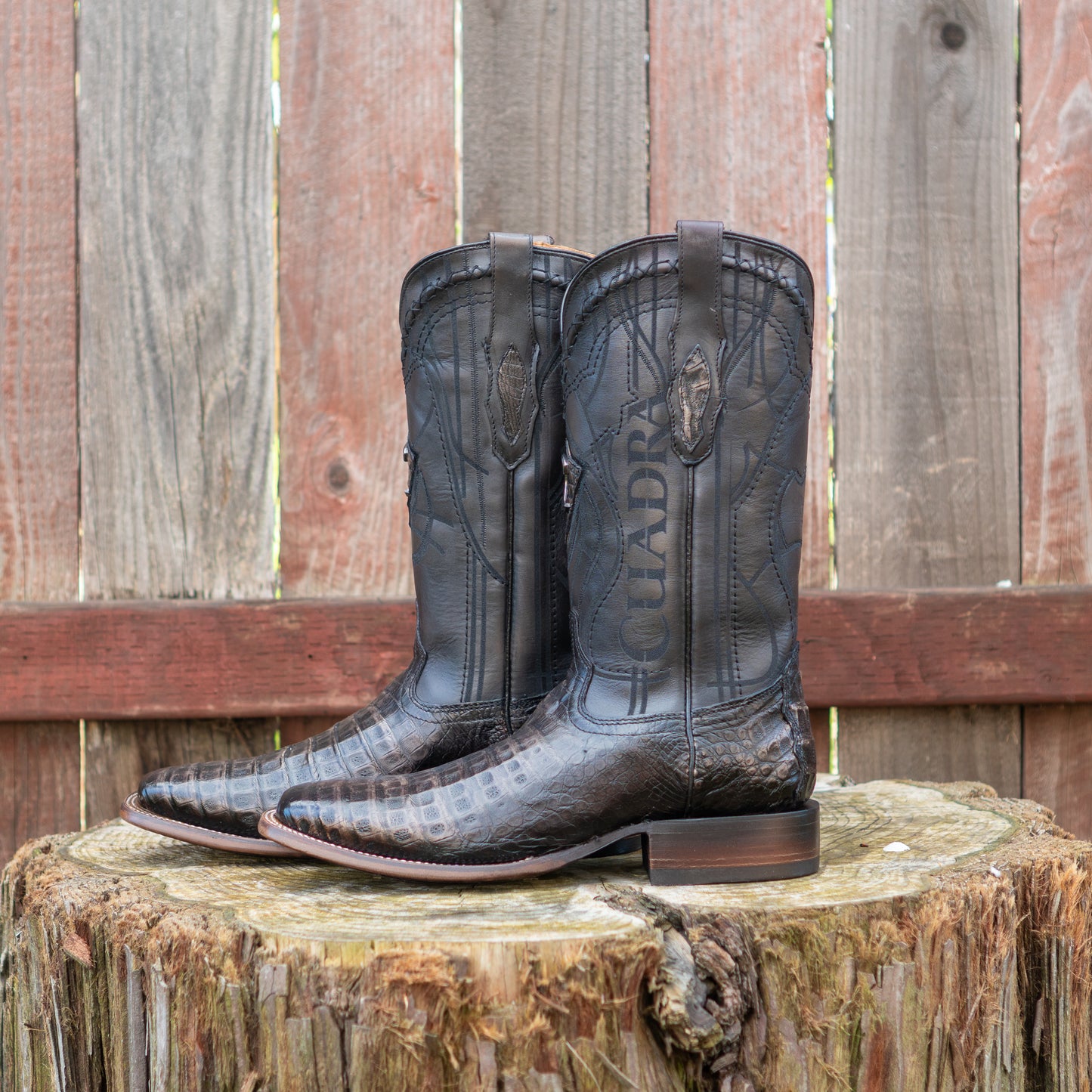 Cuadra Men's Atlantic Black Sand Caiman Embroidery Laser Cowboy Boots