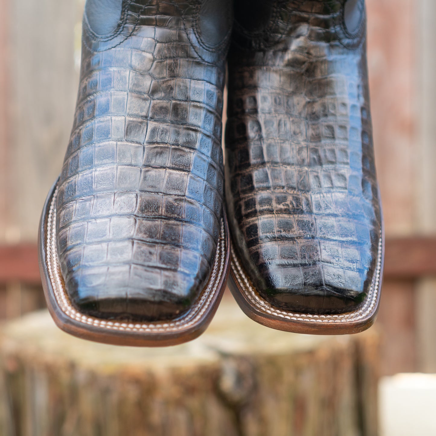 Cuadra Men's Atlantic Black Sand Caiman Embroidery Laser Cowboy Boots