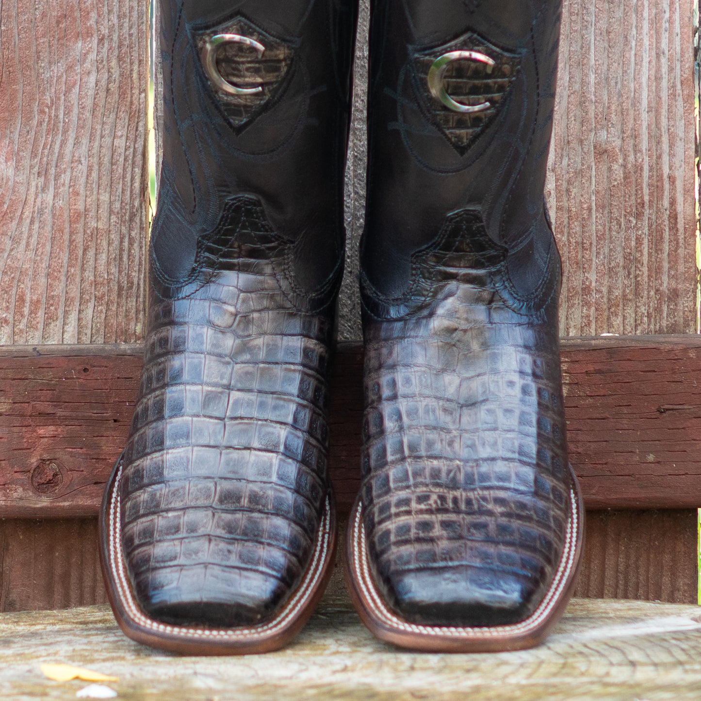 Cuadra Men's Atlantic Black Sand Caiman Embroidery Laser Cowboy Boots