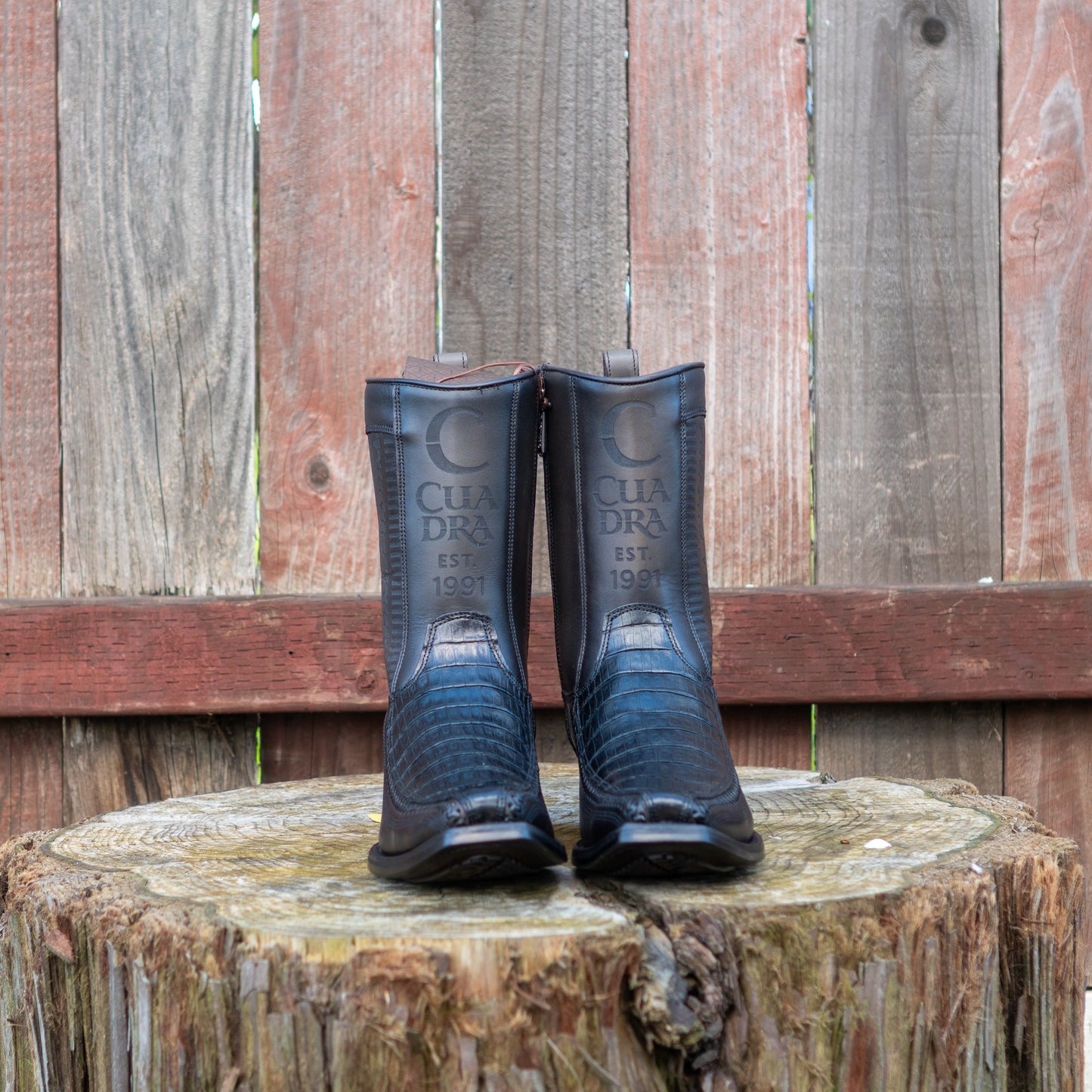 Cuadra Men's Plunge Black Caiman Laser Woven Narrow Square Toe Cowboy Boots