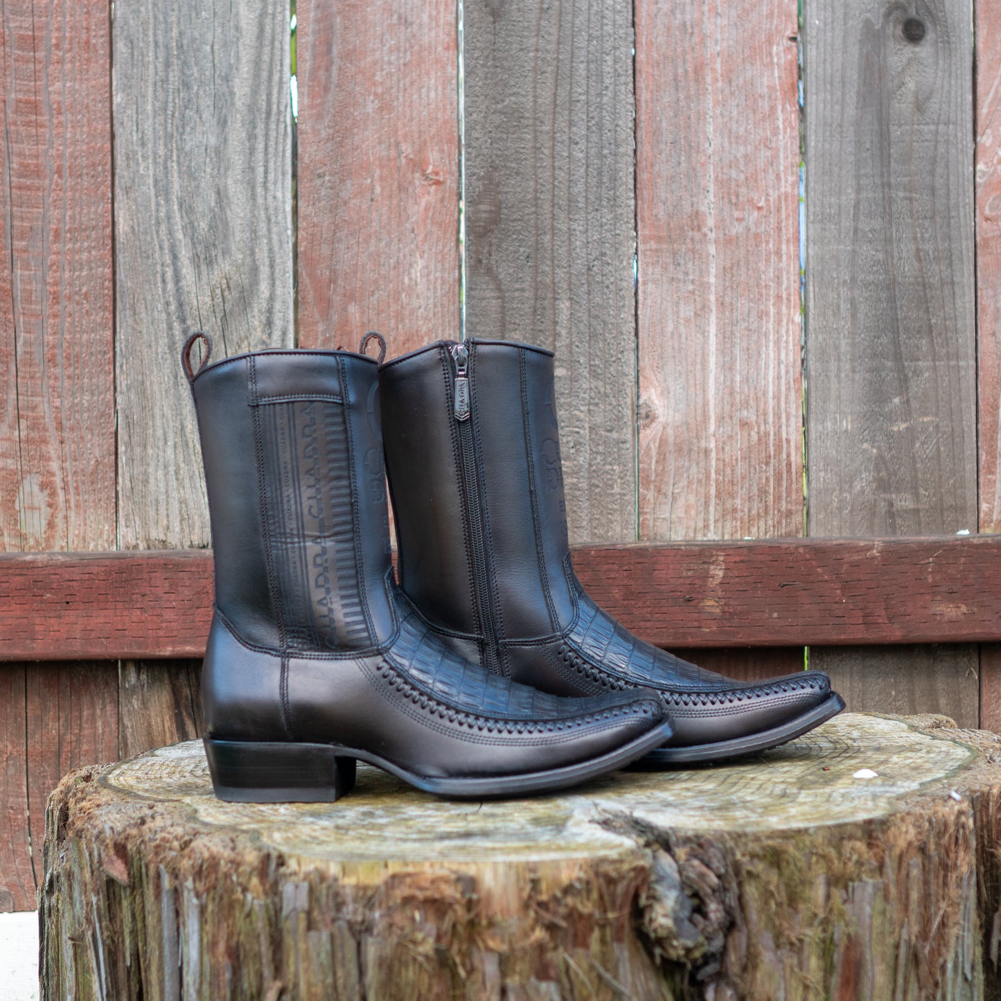 Cuadra Men's Plunge Black Caiman Laser Woven Narrow Square Toe Cowboy Boots