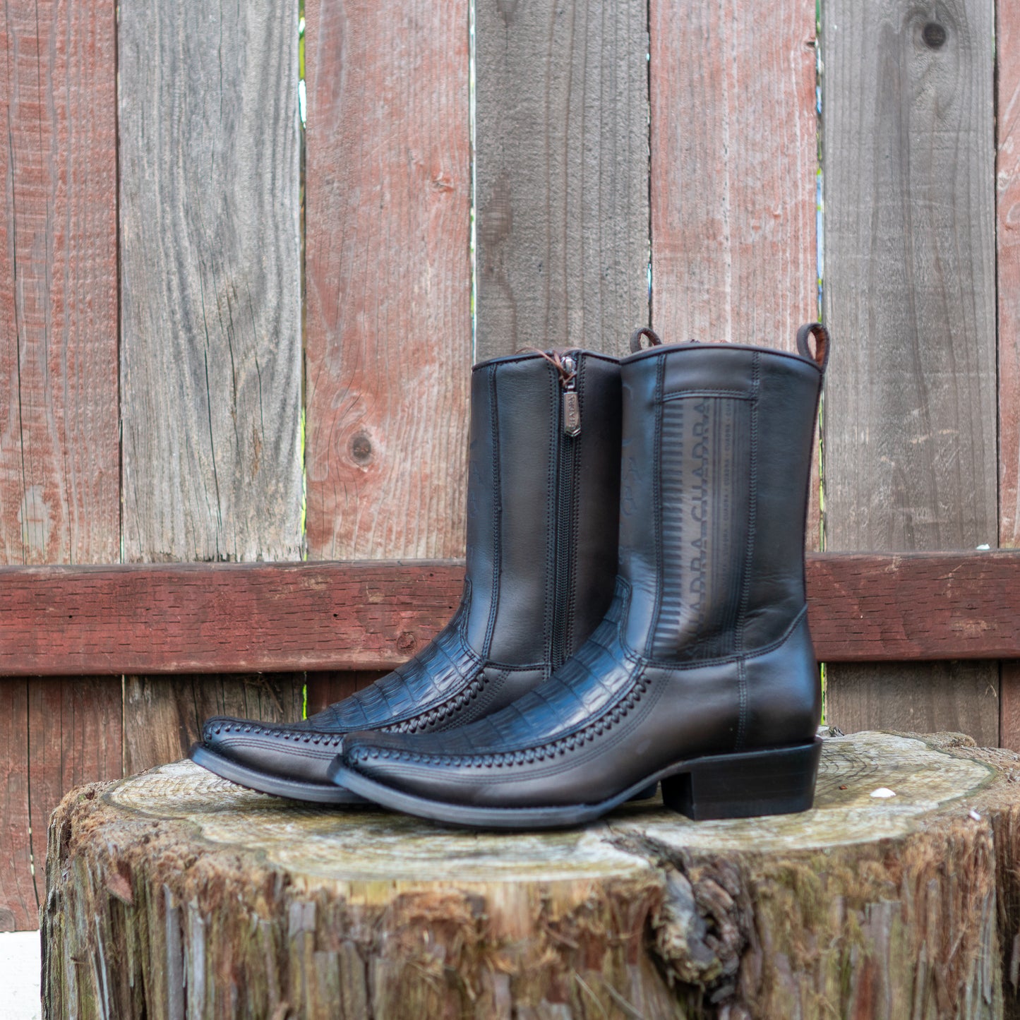Cuadra Men's Plunge Black Caiman Laser Woven Narrow Square Toe Cowboy Boots