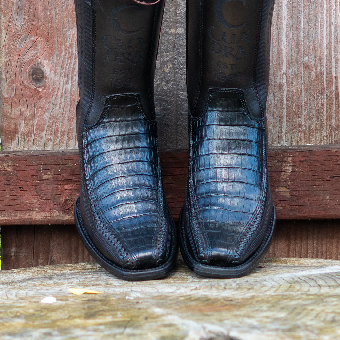 Cuadra Men's Plunge Black Caiman Laser Woven Narrow Square Toe Cowboy Boots