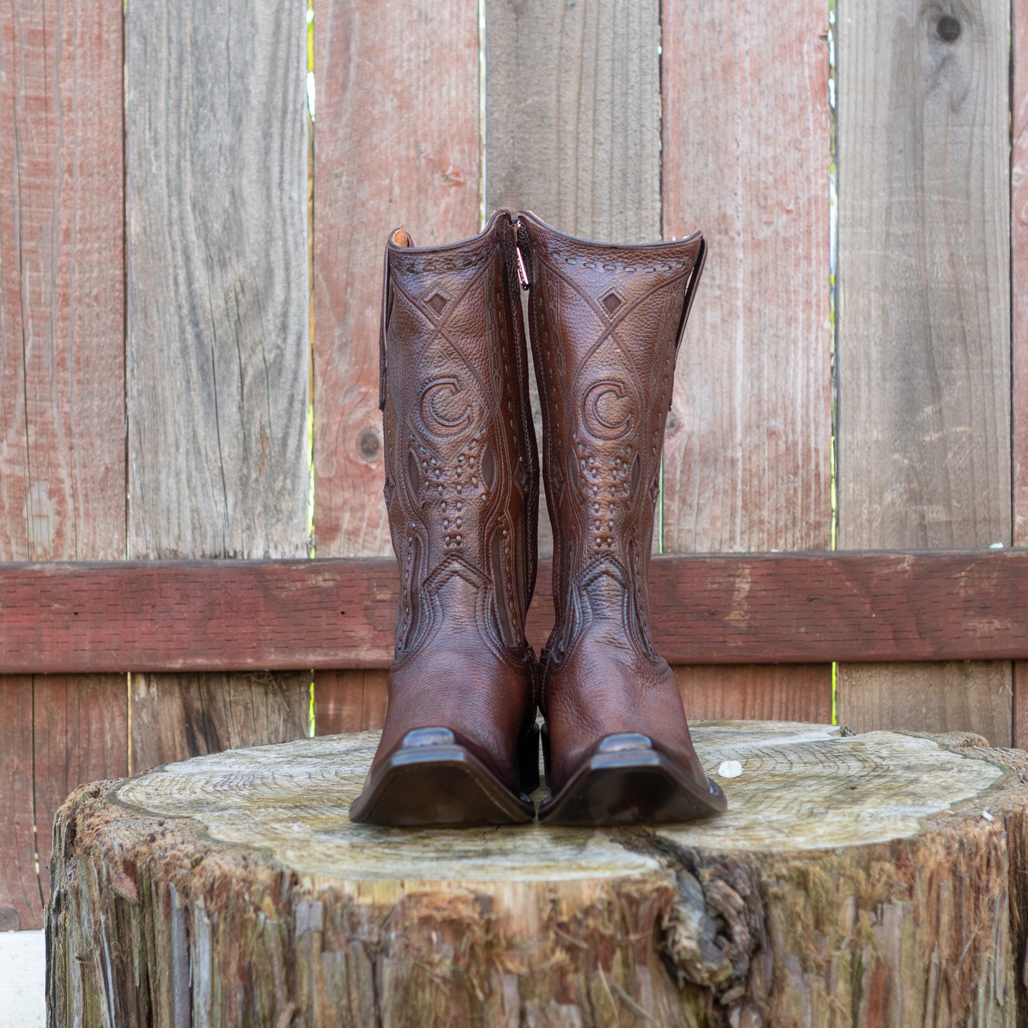 Cuadra Men's Brown Deer Laser And Woven Zipper Narrow Square Toe Cowboy Boots