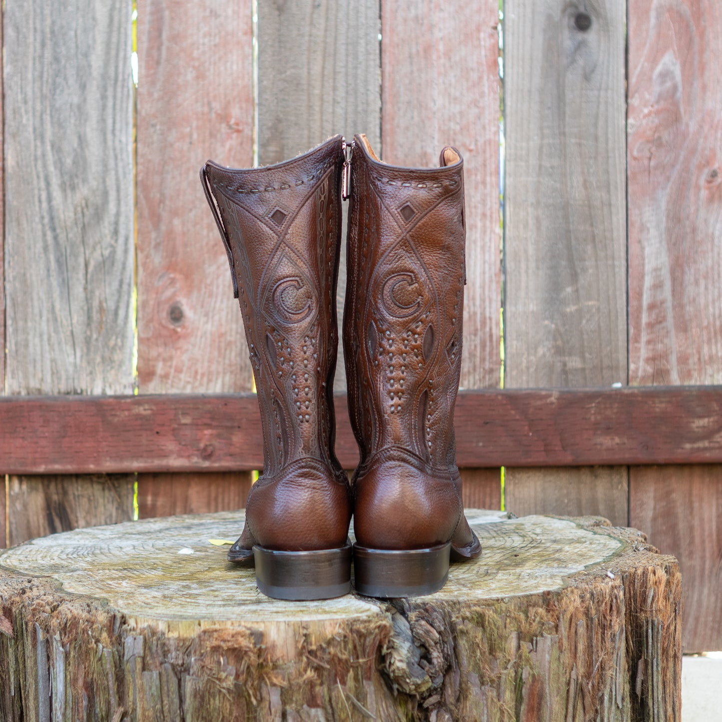 Cuadra Men's Brown Deer Laser And Woven Zipper Narrow Square Toe Cowboy Boots