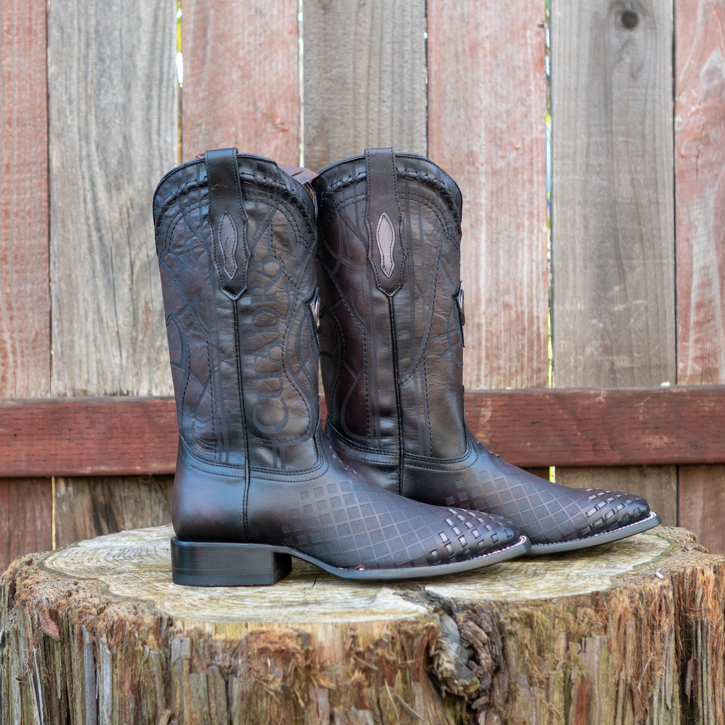 Cuadra Men's Black Laser And Embroidery And Woven Square Toe Cowboy Boots