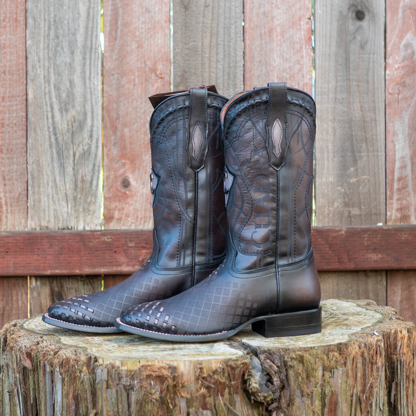 Cuadra Men's Black Laser And Embroidery And Woven Square Toe Cowboy Boots