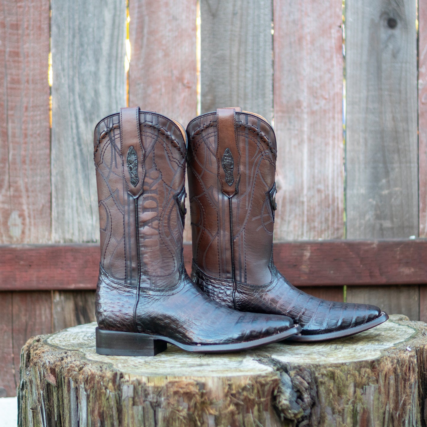 Cuadra Men's Paris Brown Caiman Laser Embroidery Square Toe Cowboy Boots