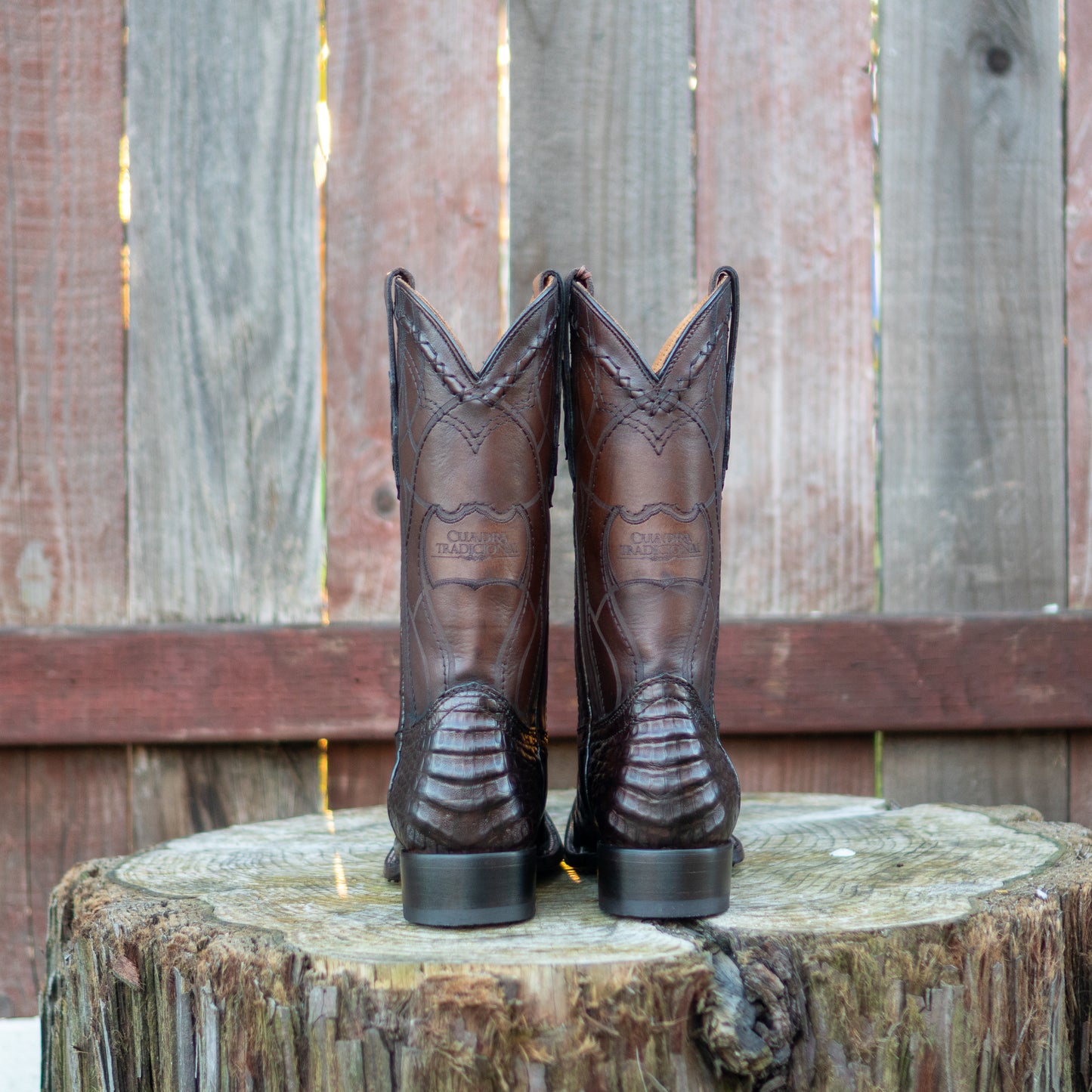 Cuadra Men's Paris Brown Caiman Laser Embroidery Square Toe Cowboy Boots