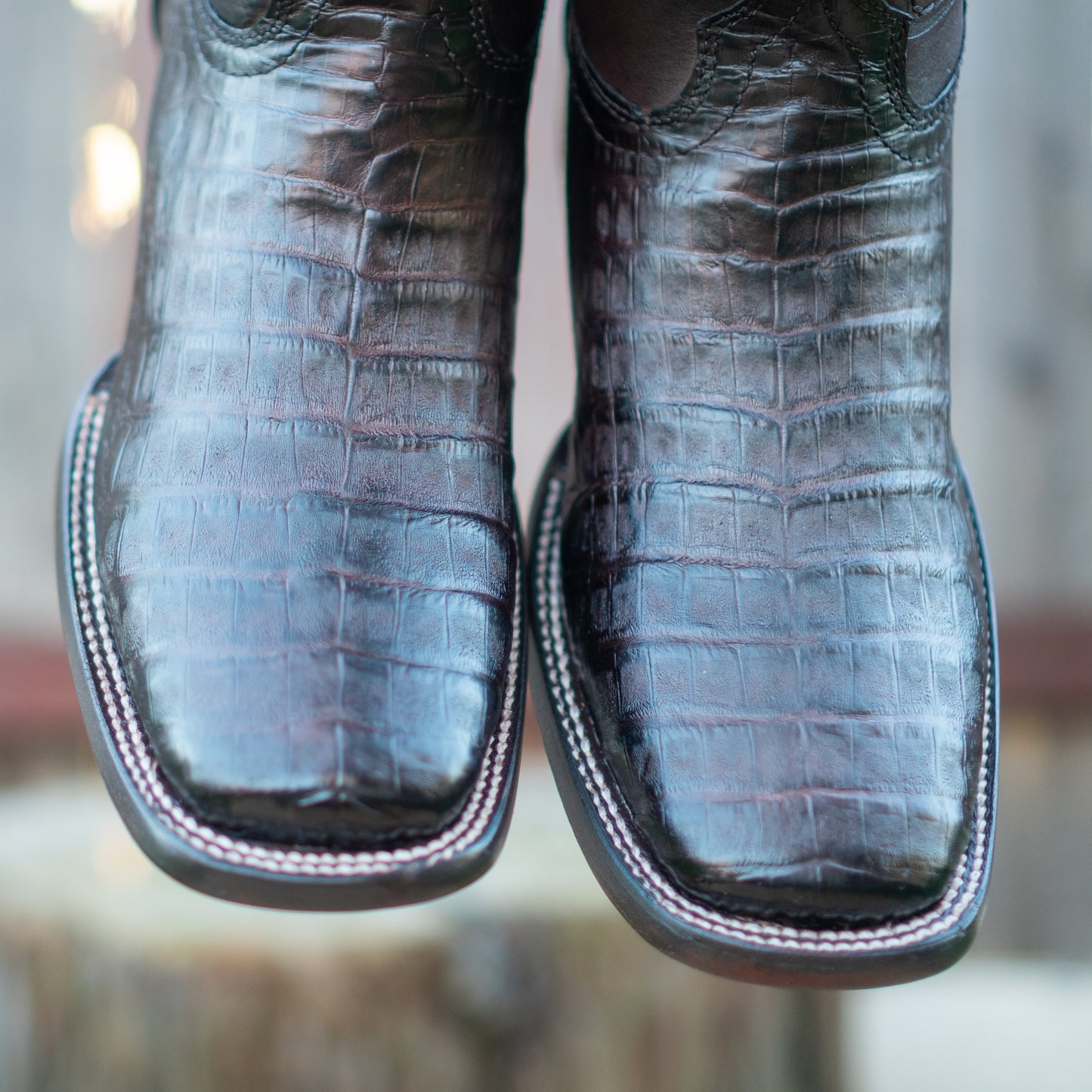 Cuadra Men's Paris Brown Caiman Laser Embroidery Square Toe Cowboy Boots
