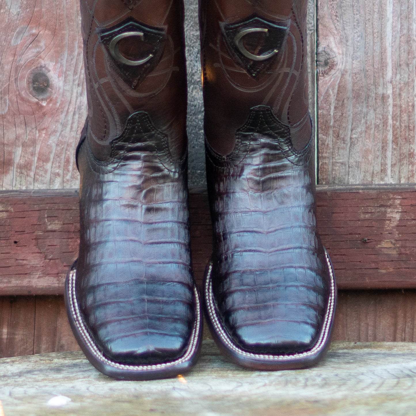 Cuadra Men's Paris Brown Caiman Laser Embroidery Square Toe Cowboy Boots