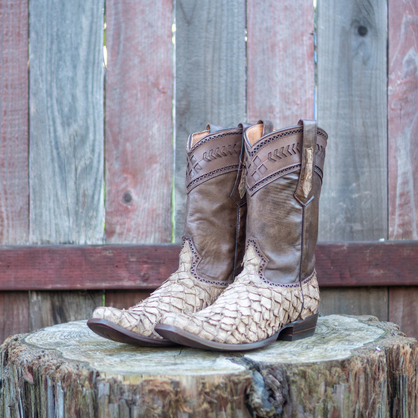Cuadra Men's Paja Fish Pirarucu Laser & Woven Square Toe Western Boot