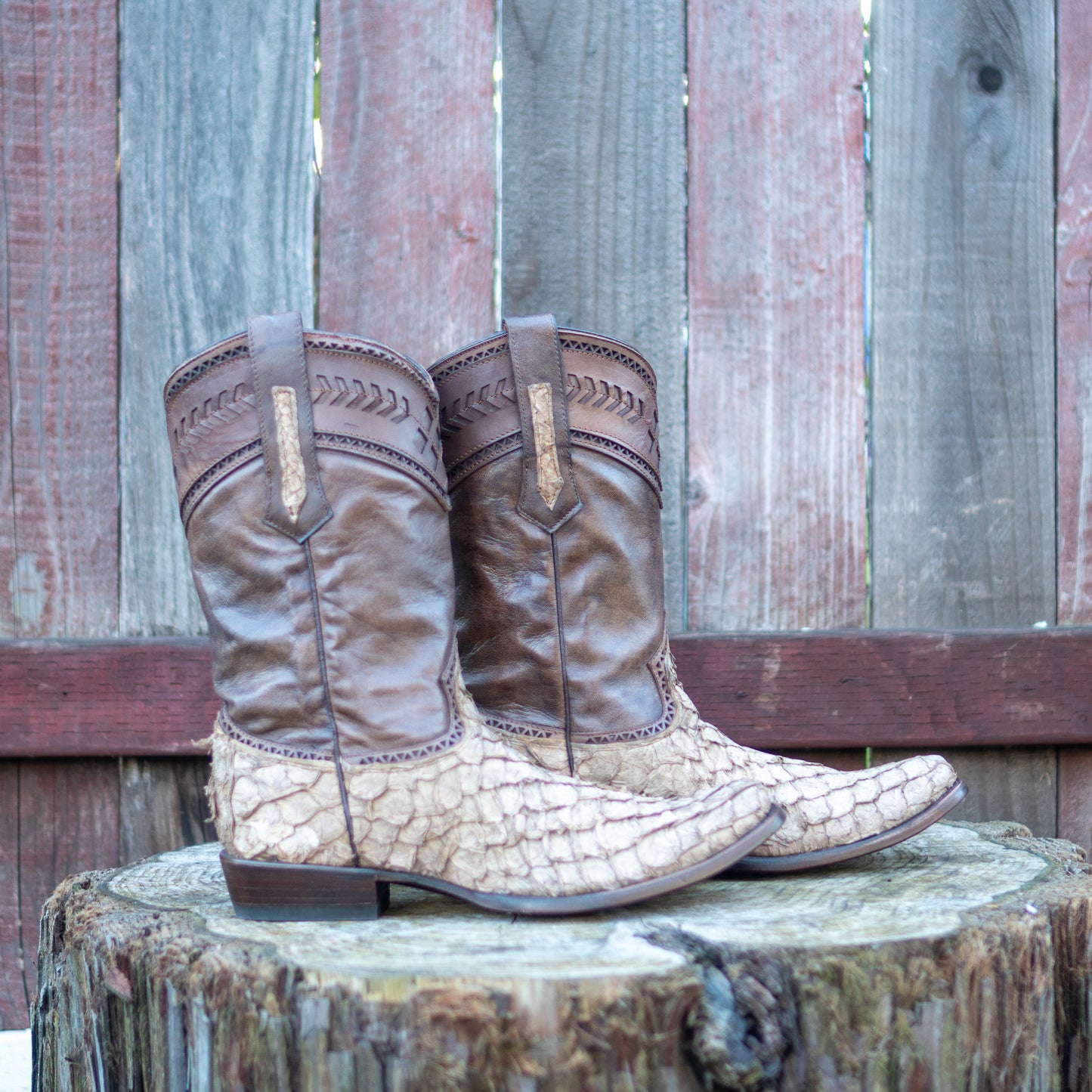 Cuadra Men's Paja Fish Pirarucu Laser & Woven Square Toe Western Boot