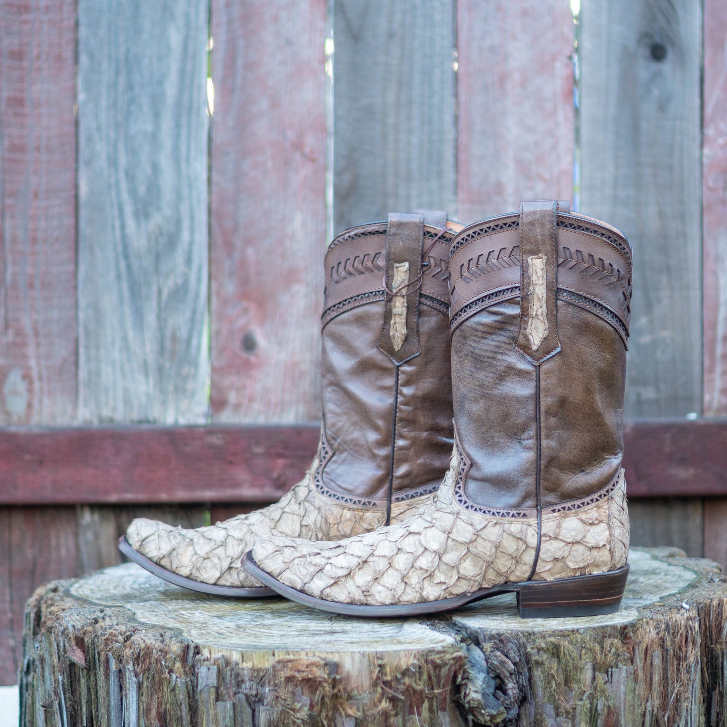 Cuadra Men's Paja Fish Pirarucu Laser & Woven Square Toe Western Boot