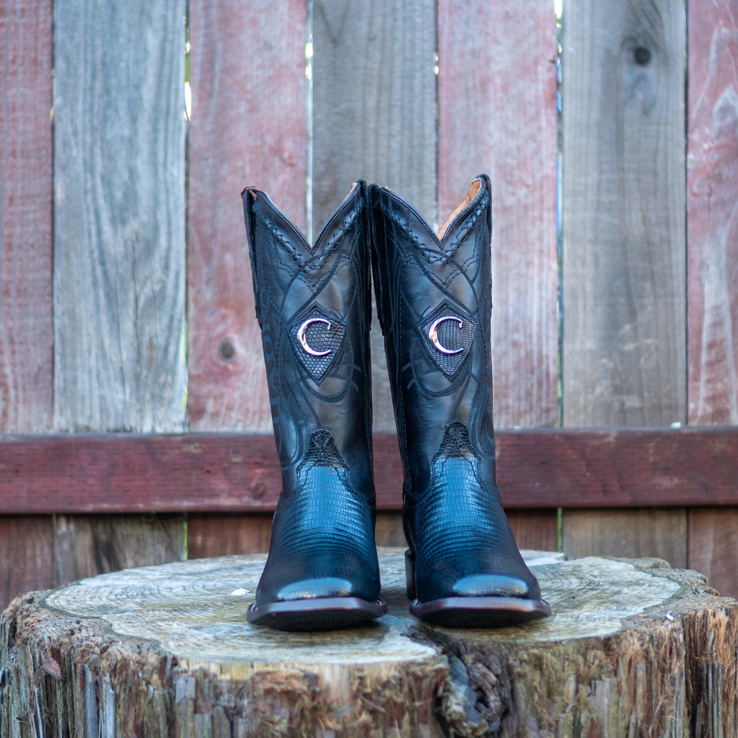 Cuadra Men's Black Lizard Teju Laser And Embroidery Square Toe Cowboy Boots