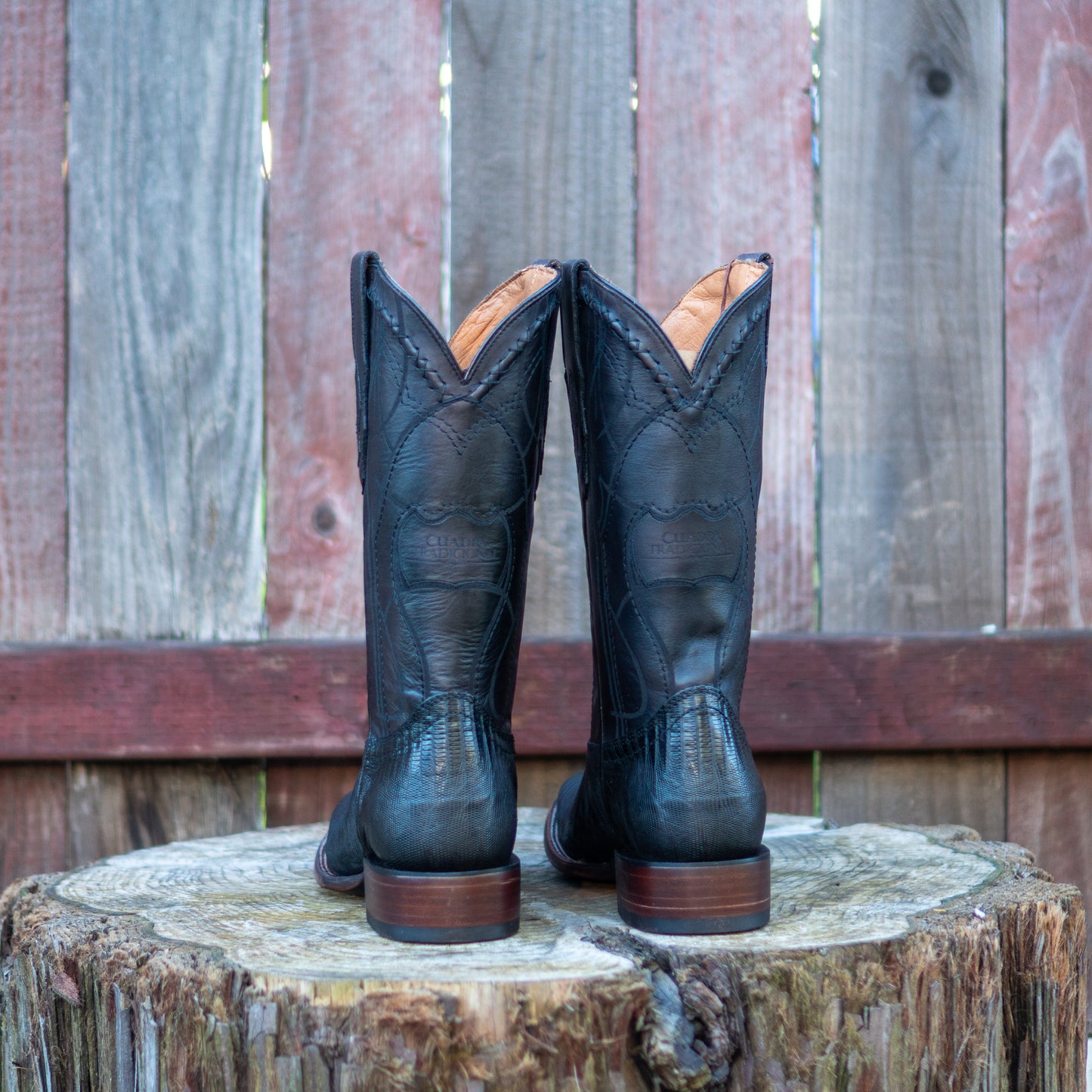 Cuadra Men's Black Lizard Teju Laser And Embroidery Square Toe Cowboy Boots