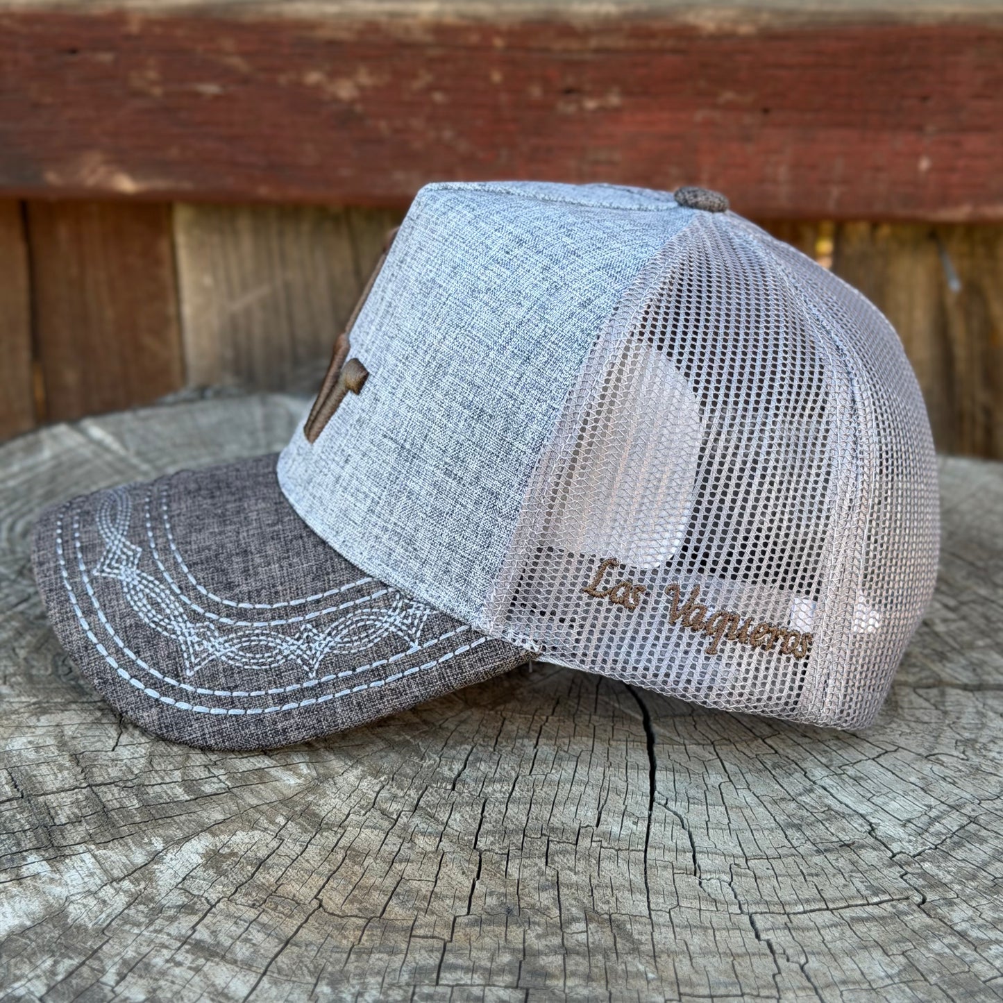 Los Vaqueros LV Logo Roper Curved Brim Snapback Heather Grey/Heather Brown