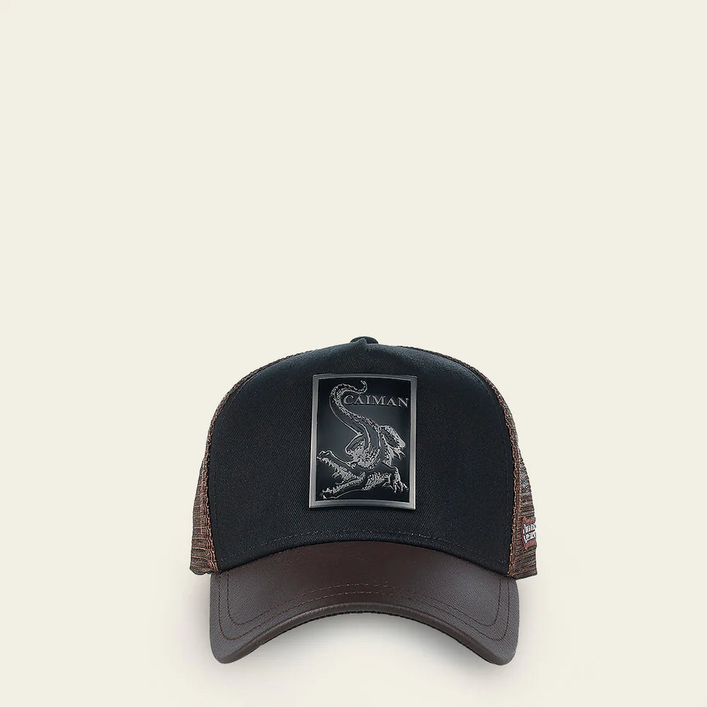 Cuadra Dark Brown Alligator Metal Patch Leather Cap Snapback CC117