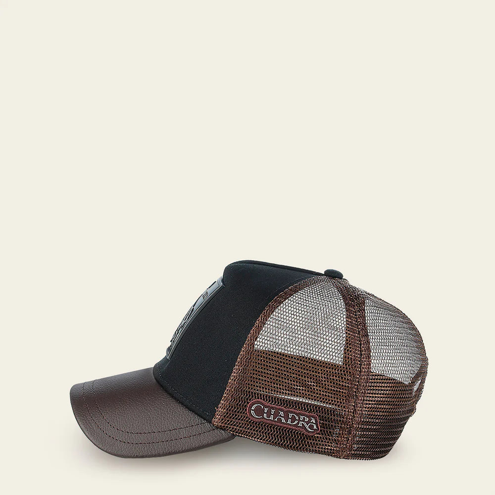 Cuadra Dark Brown Alligator Metal Patch Leather Cap Snapback CC117