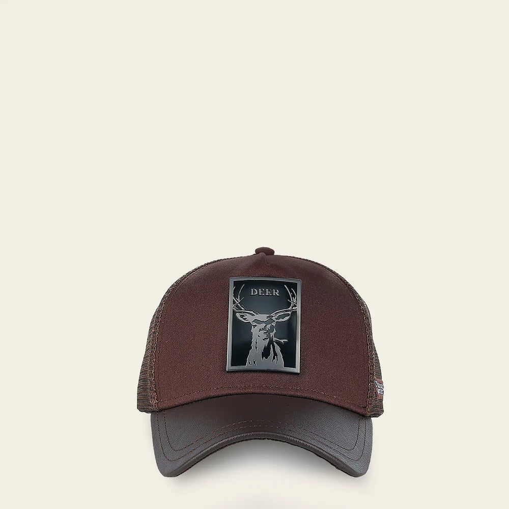 Cuadra Dark Brown Deer Metal Patch Leather Cap Snapback CC115