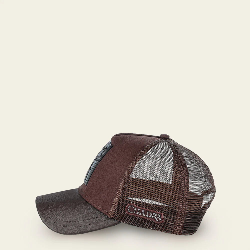 Cuadra Dark Brown Deer Metal Patch Leather Cap Snapback CC115