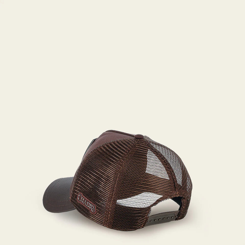 Cuadra Dark Brown Deer Metal Patch Leather Cap Snapback CC115