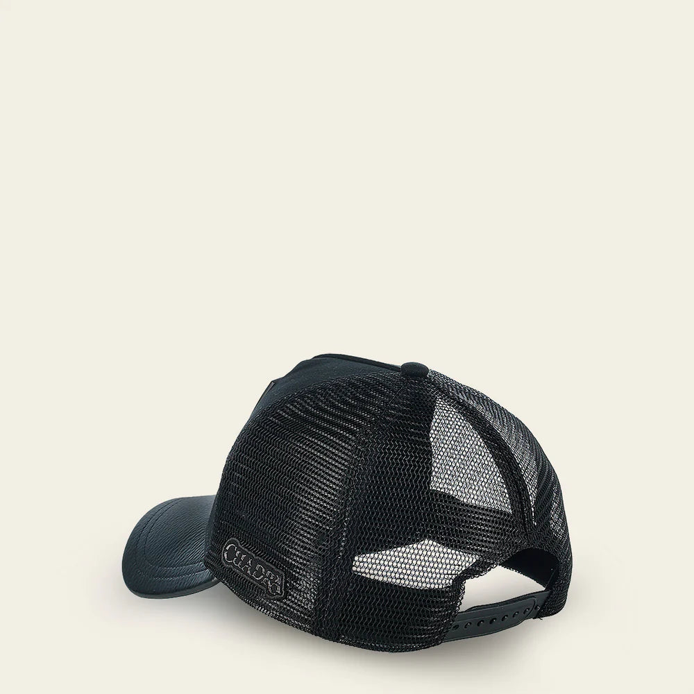 Cuadra Black Ostrich Metal Patch Leather Cap Snapback CC116