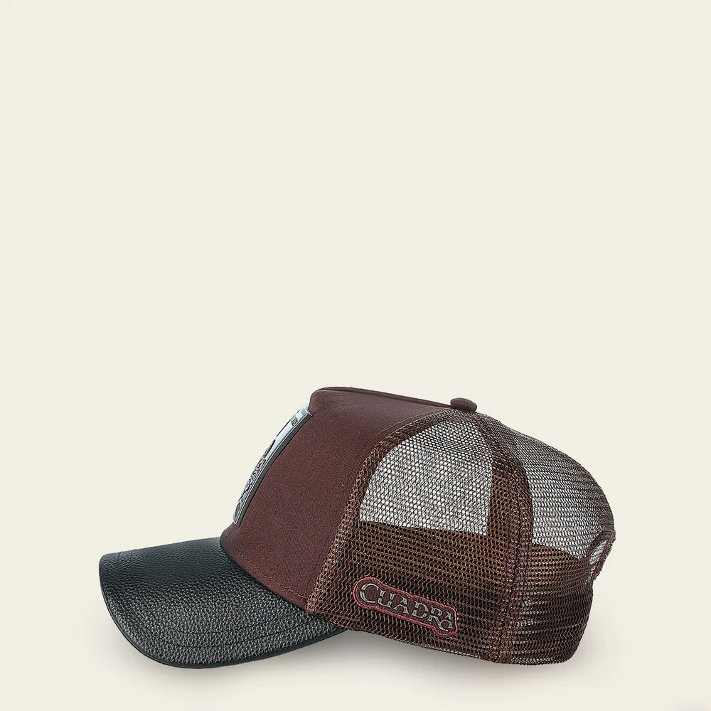 Cuadra Dark Brown Python Metal Patch Leather Cap Snapback CC118