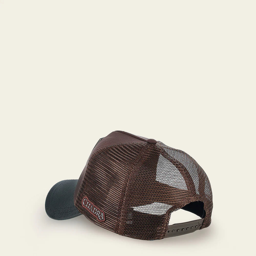 Cuadra Dark Brown Python Metal Patch Leather Cap Snapback CC118