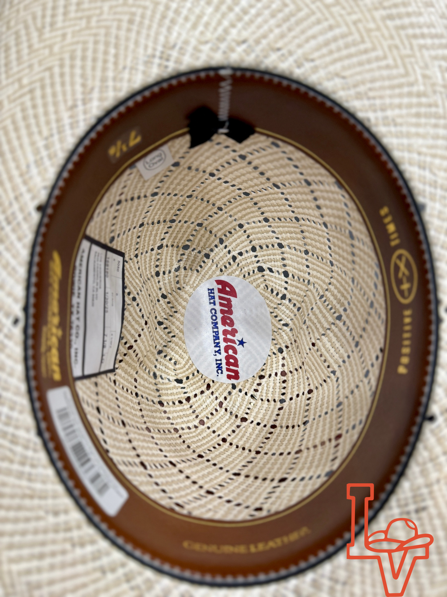 American Hat Company Straw Hat Regular Crown Patchwork Tan White