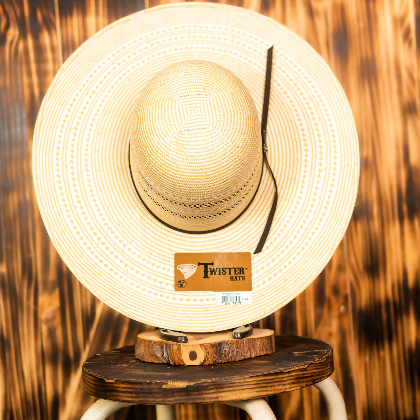Twister Straw Hat Regular Crown Two Rounds Tan White