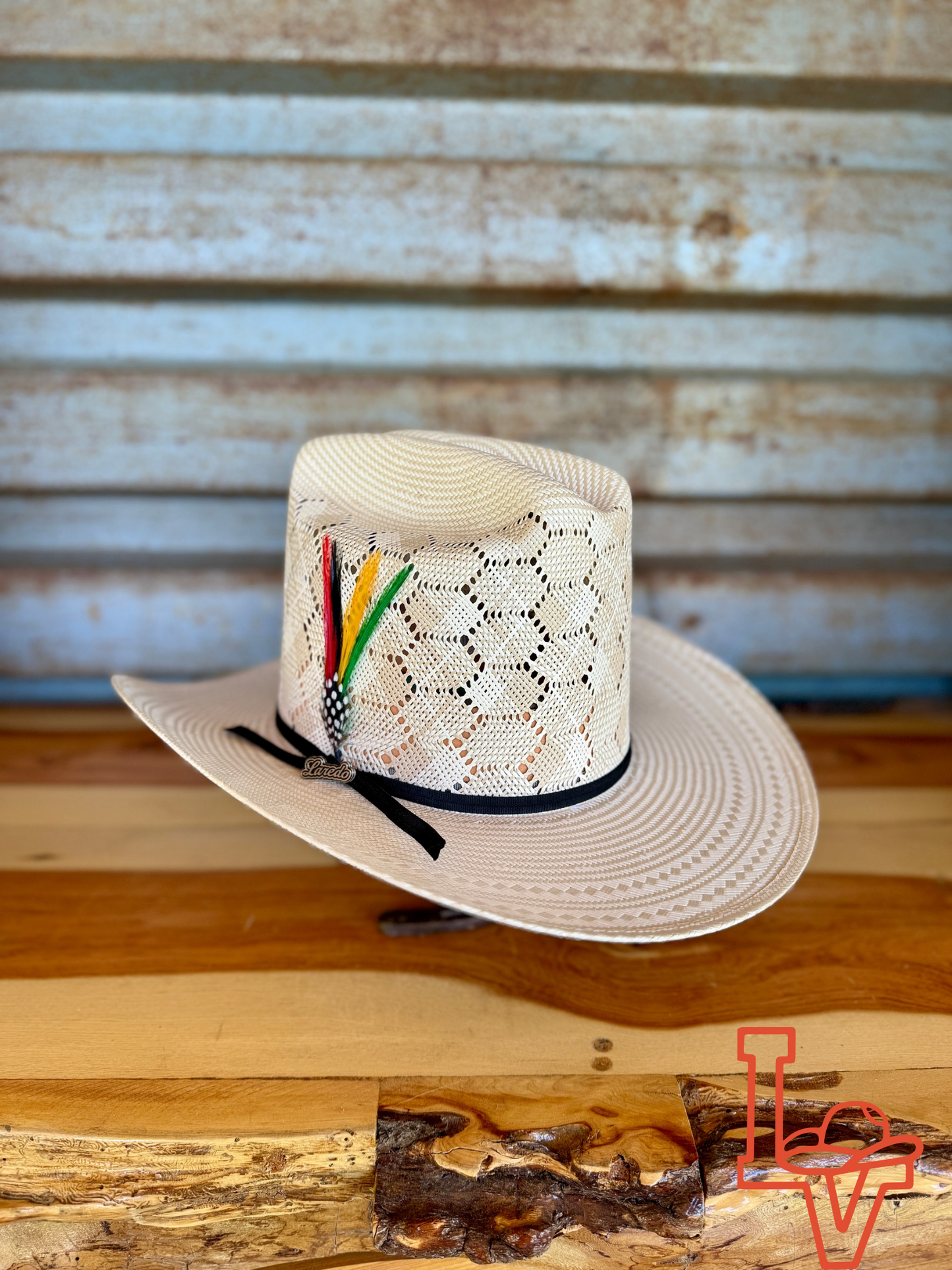 Laredo Straw Hat Tall Crown 200x Estilo Sinaloa Honey Comb Tan/White