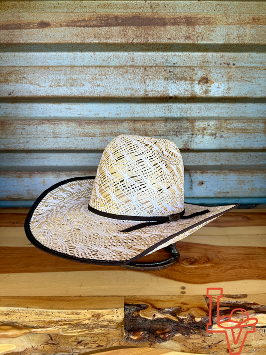Laredo Straw Hat Regular Crown Nest Tan White Brown Bound Edge (Discontinued)