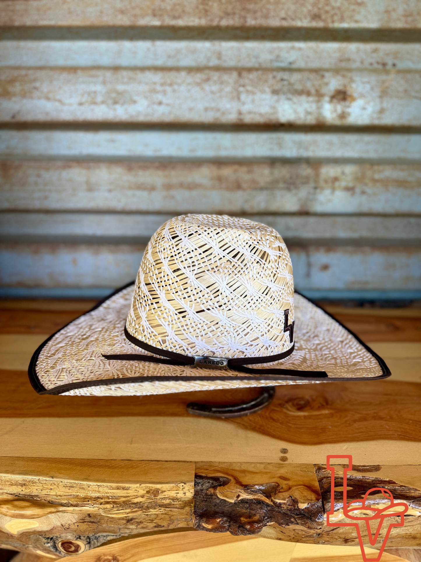 Laredo Straw Hat Regular Crown Nest Tan White Brown Bound Edge