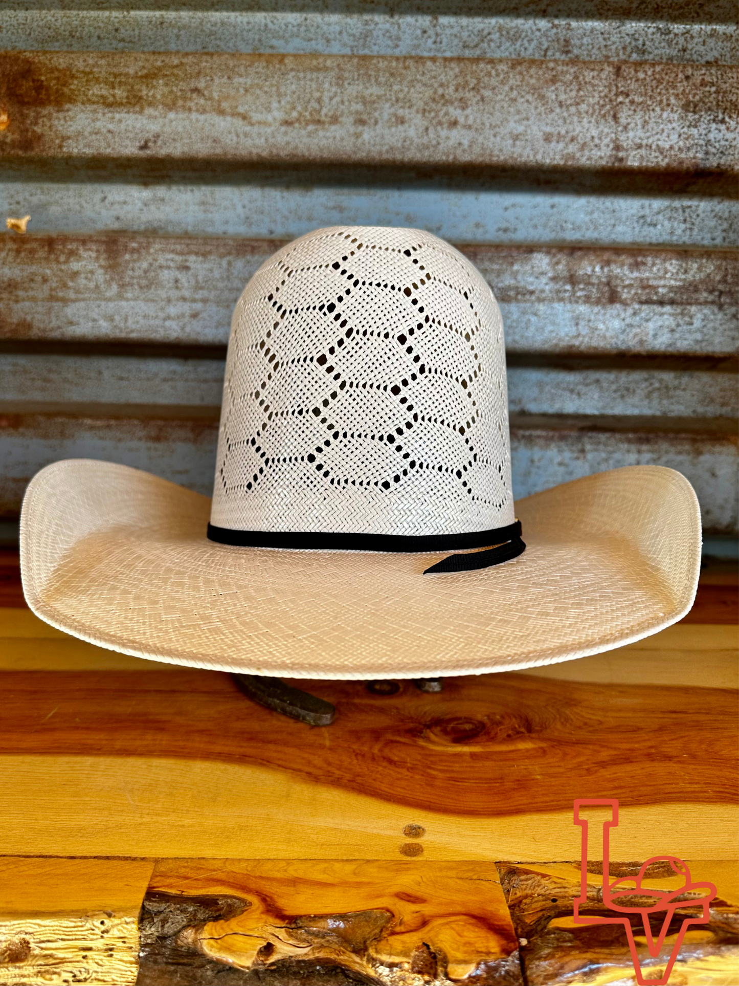Los Vaqueros Straw Hat Tall Crown Honeycomb White