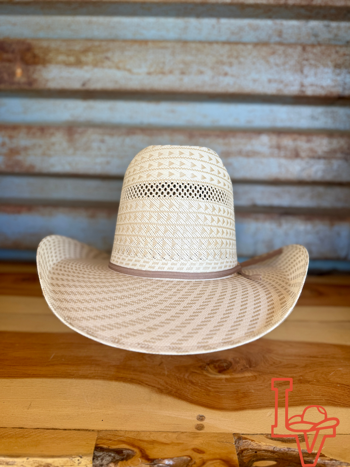 Los Vaqueros Straw Hat Tall Crown Disco Tan White