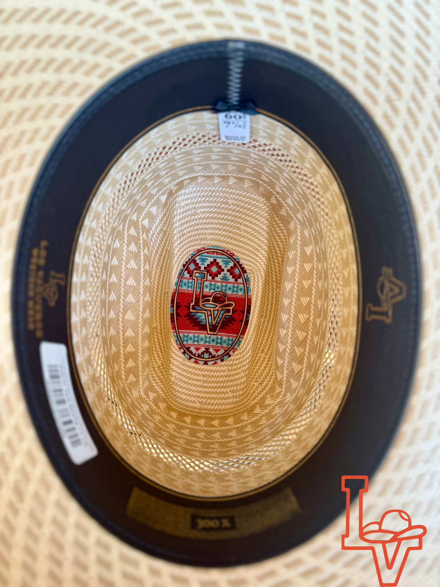 Los Vaqueros Straw Hat Tall Crown Disco Tan White