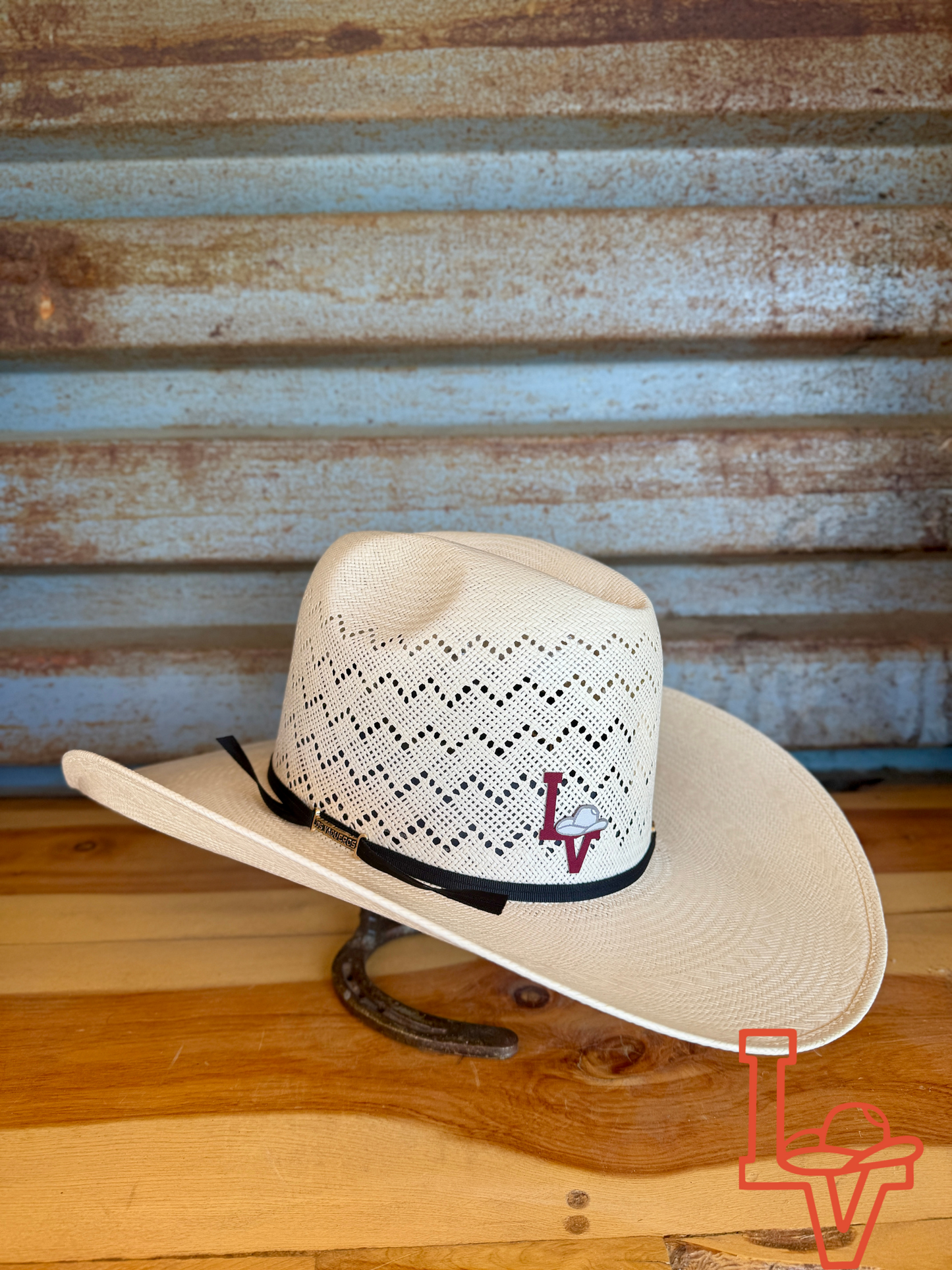 Los Vaqueros Straw Hat Regular Crown Waves White