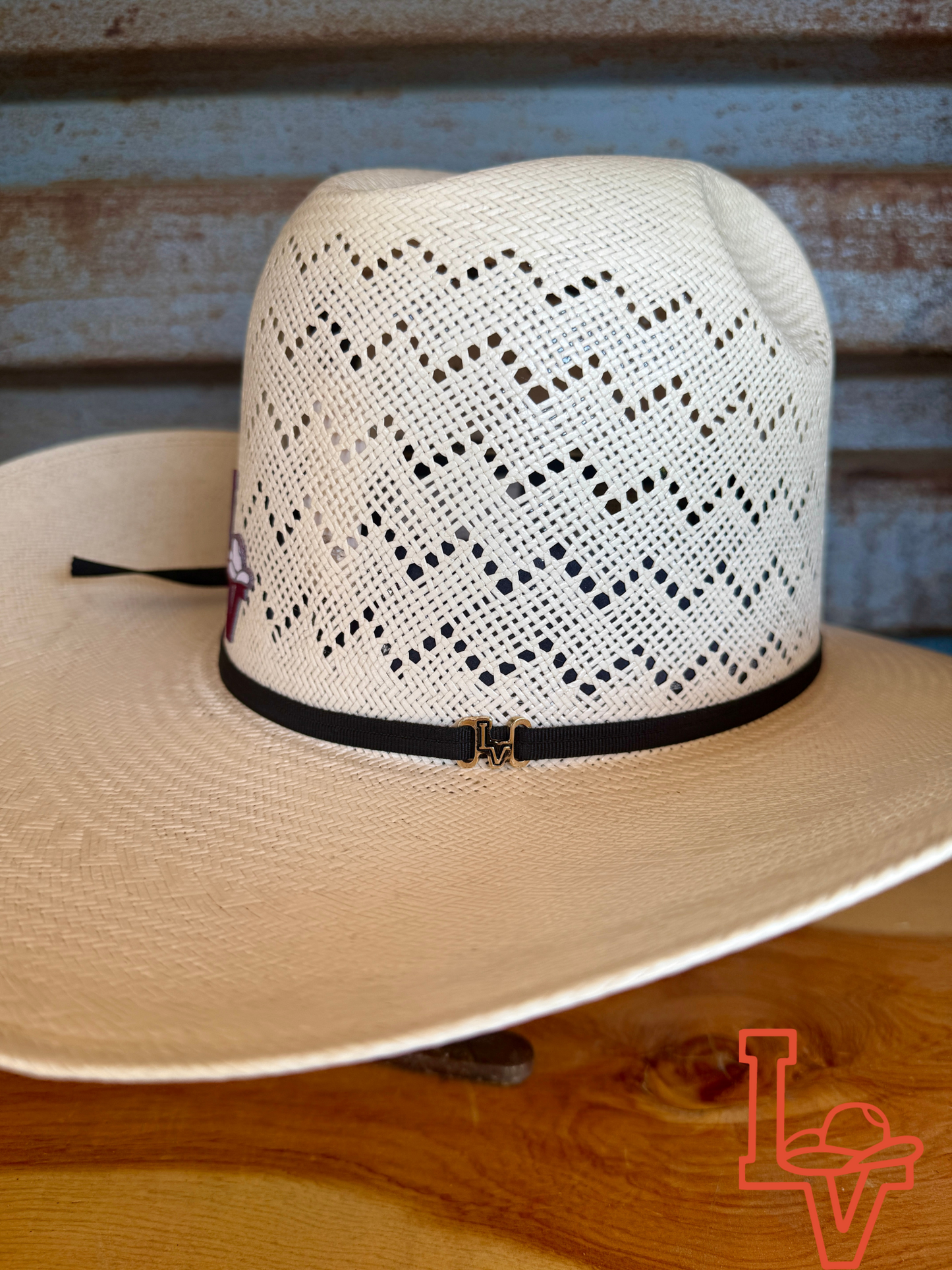 Los Vaqueros Straw Hat Regular Crown Waves White