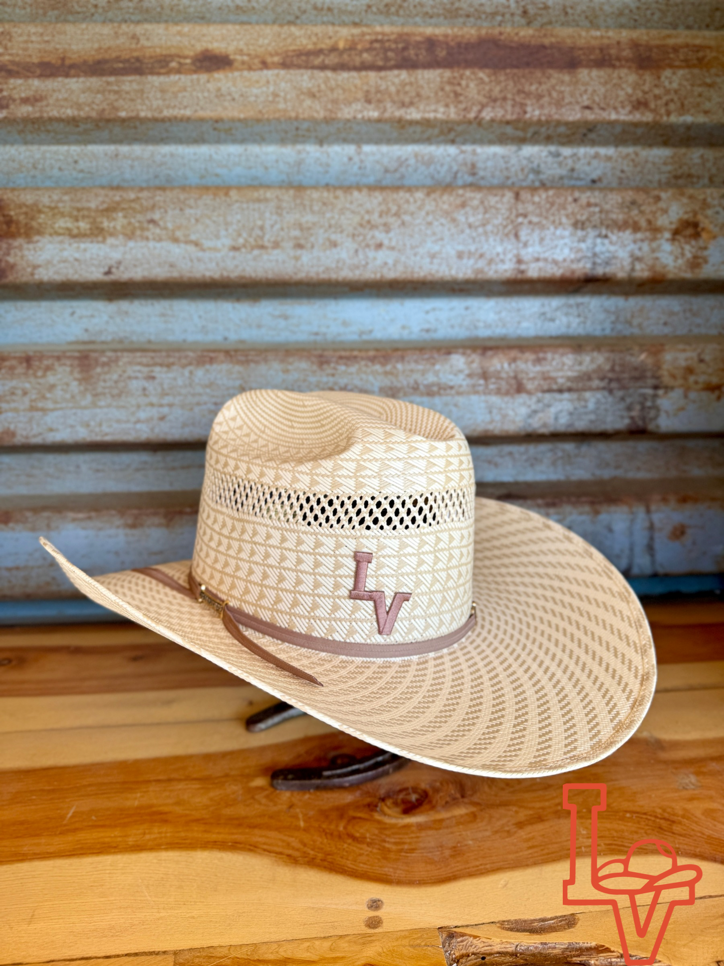 Los Vaqueros Straw Hat Regular Crown Disco Tan White