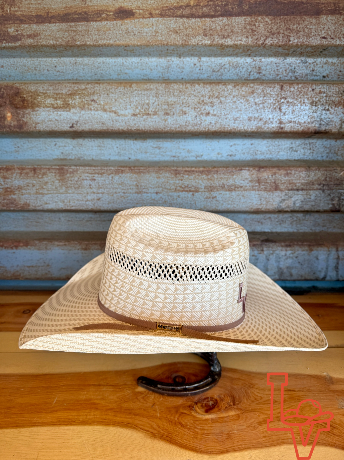 Los Vaqueros Straw Hat Regular Crown Disco Tan White