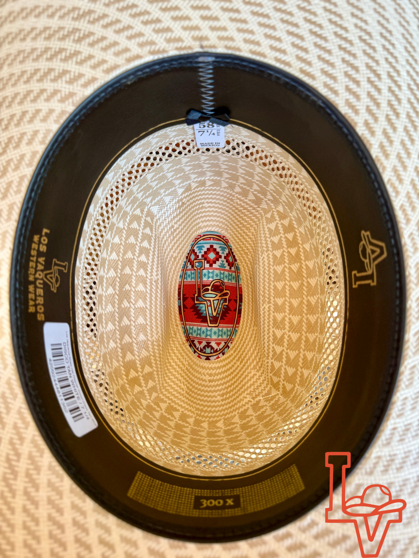 Los Vaqueros Straw Hat Regular Crown Disco Tan White