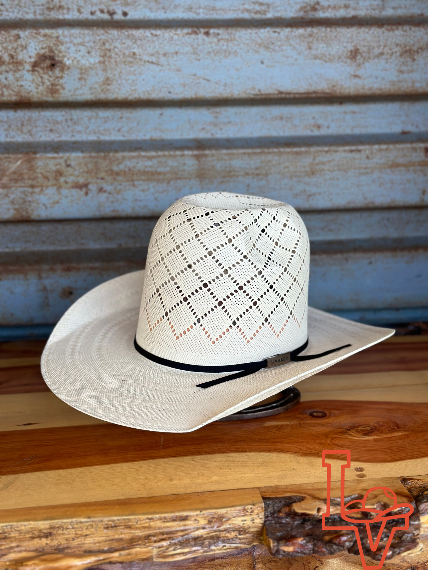 Laredo Straw Hat Tall Crown Patchwork White