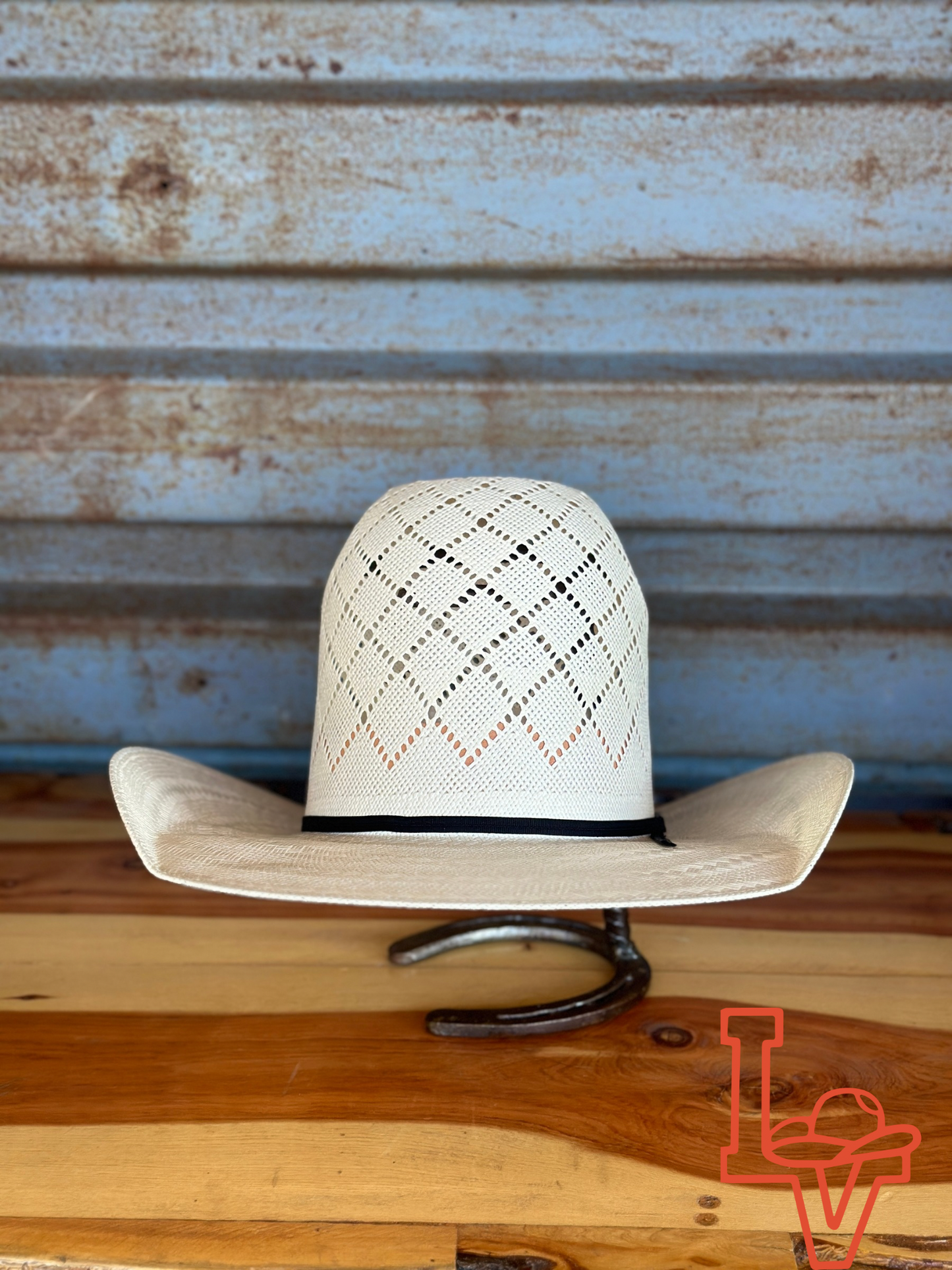 Laredo Straw Hat Tall Crown Patchwork White